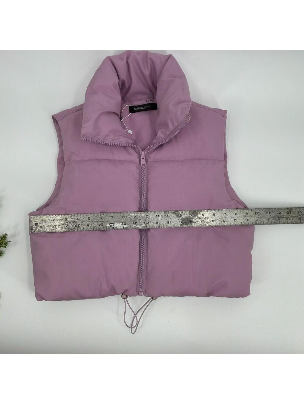 Lavender Cropped Puffer Vest Pastel Purple Merokeety Size S - Picture 2 of 6